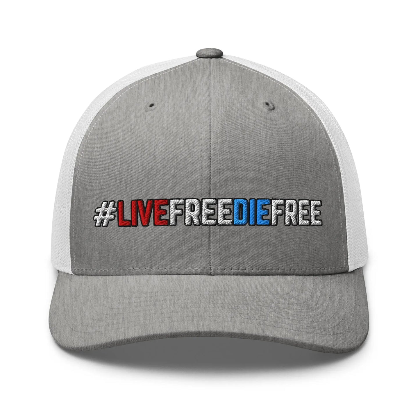 Hats Heather-Grey-White Snapback Custom Trucker Hats #LIVEFREEDIEFREE Patriotic Cap for Men & Women Infidel Collective