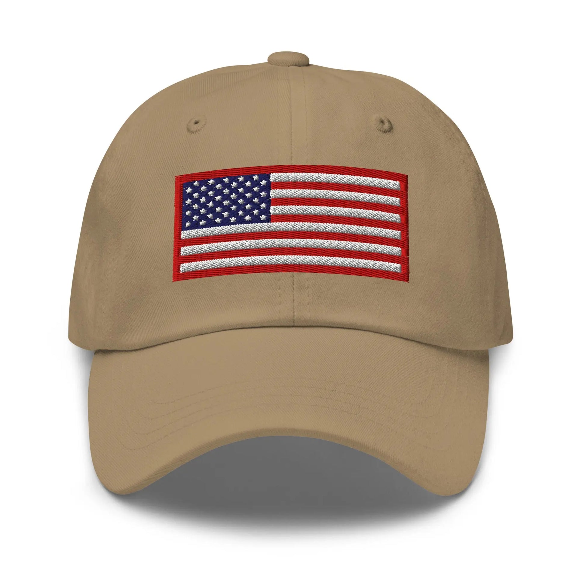 Hats Khaki Custom Ball Cap with Red White & Blue USA Flag Embroidered Hat Infidel Collective