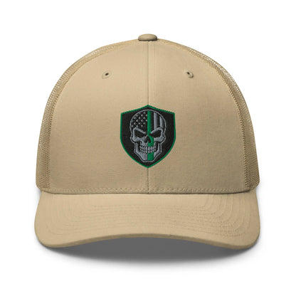 Hats Khaki Snapback Custom Trucker Hats Green Line Skull Patriotic Cap for Men & Women Infidel Collective