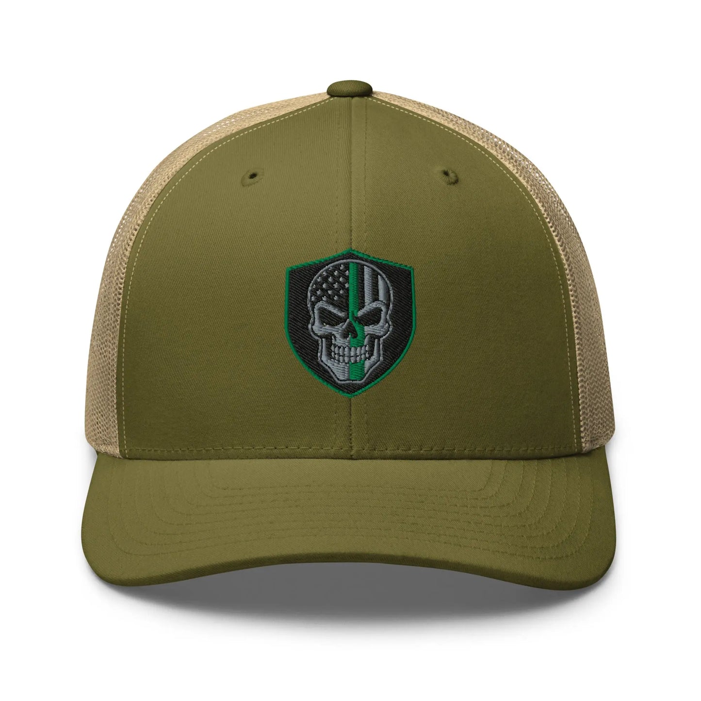 Hats Moss-Khaki Snapback Custom Trucker Hats Green Line Skull Patriotic Cap for Men & Women Infidel Collective