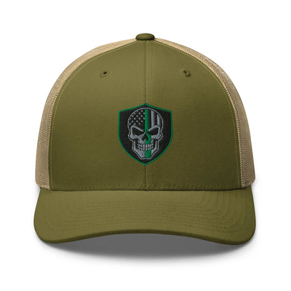 Hats Moss-Khaki Snapback Custom Trucker Hats Green Line Skull Patriotic Cap for Men & Women Infidel Collective