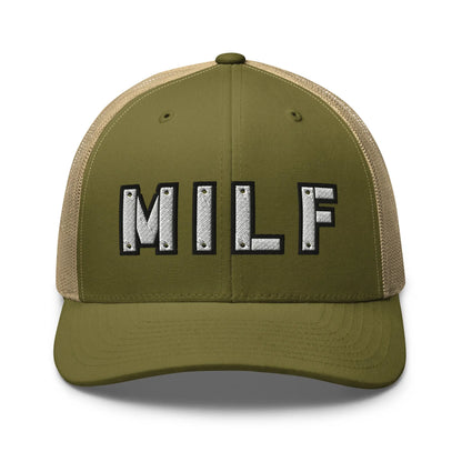 Hats Moss-Khaki Snapback Custom Trucker Hats MILF Stencil Cap for Sexy Women Who Own It Infidel Collective