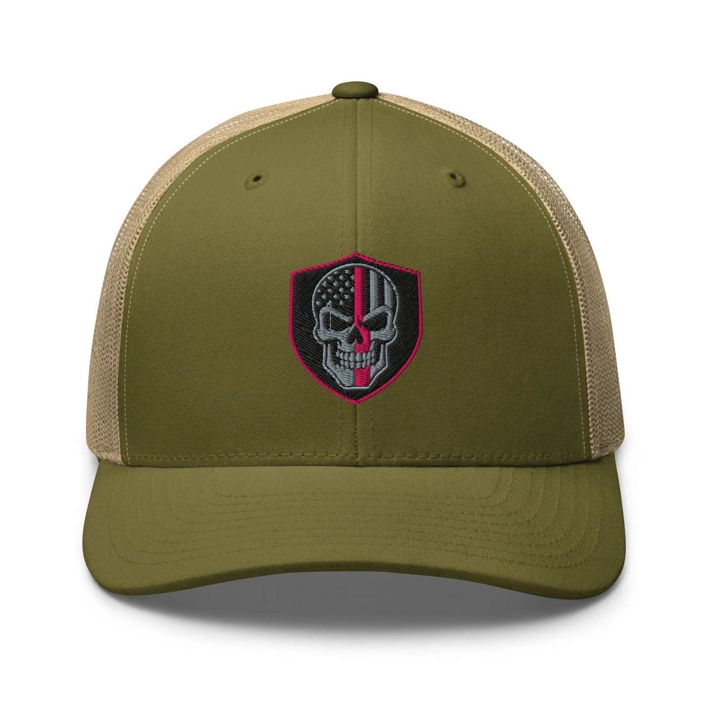 Hats Moss-Khaki Snapback Custom Trucker Hats Pink Line Skull Patriotic Cap for Men & Women Infidel Collective
