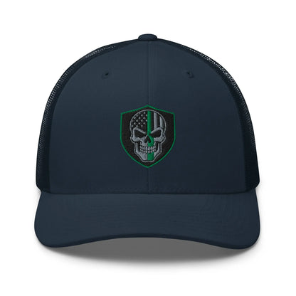 Hats Navy Snapback Custom Trucker Hats Green Line Skull Patriotic Cap for Men & Women Infidel Collective