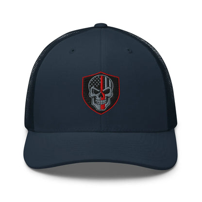 Hats Navy Snapback Custom Trucker Hats Red Line Skull Patriotic Cap for Men & Women Infidel Collective