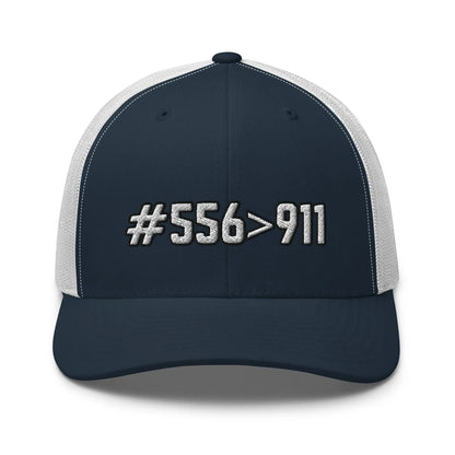 Hats Navy-White Snapback Custom Trucker Hats 2A #556>911 Cool Patriotic Cap Infidel Collective