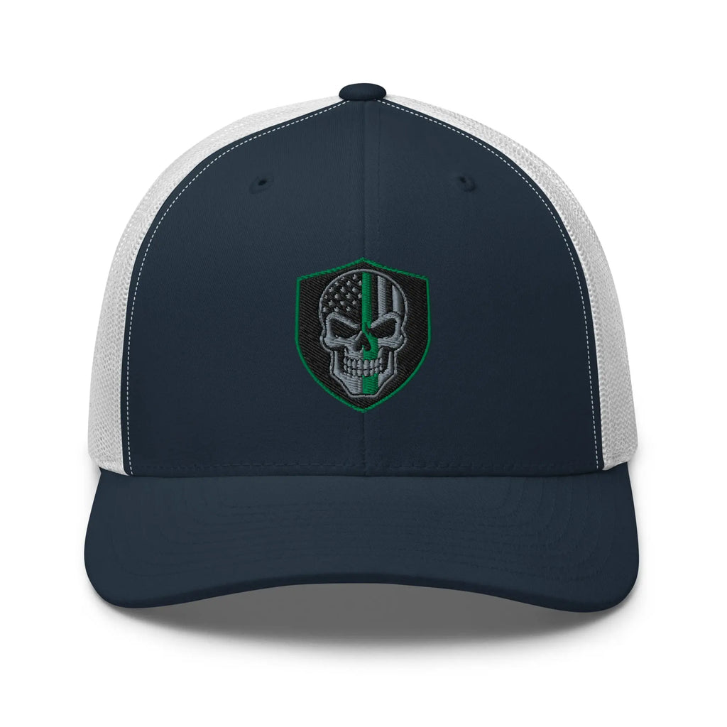 Hats Navy-White Snapback Custom Trucker Hats Green Line Skull Patriotic Cap for Men & Women Infidel Collective