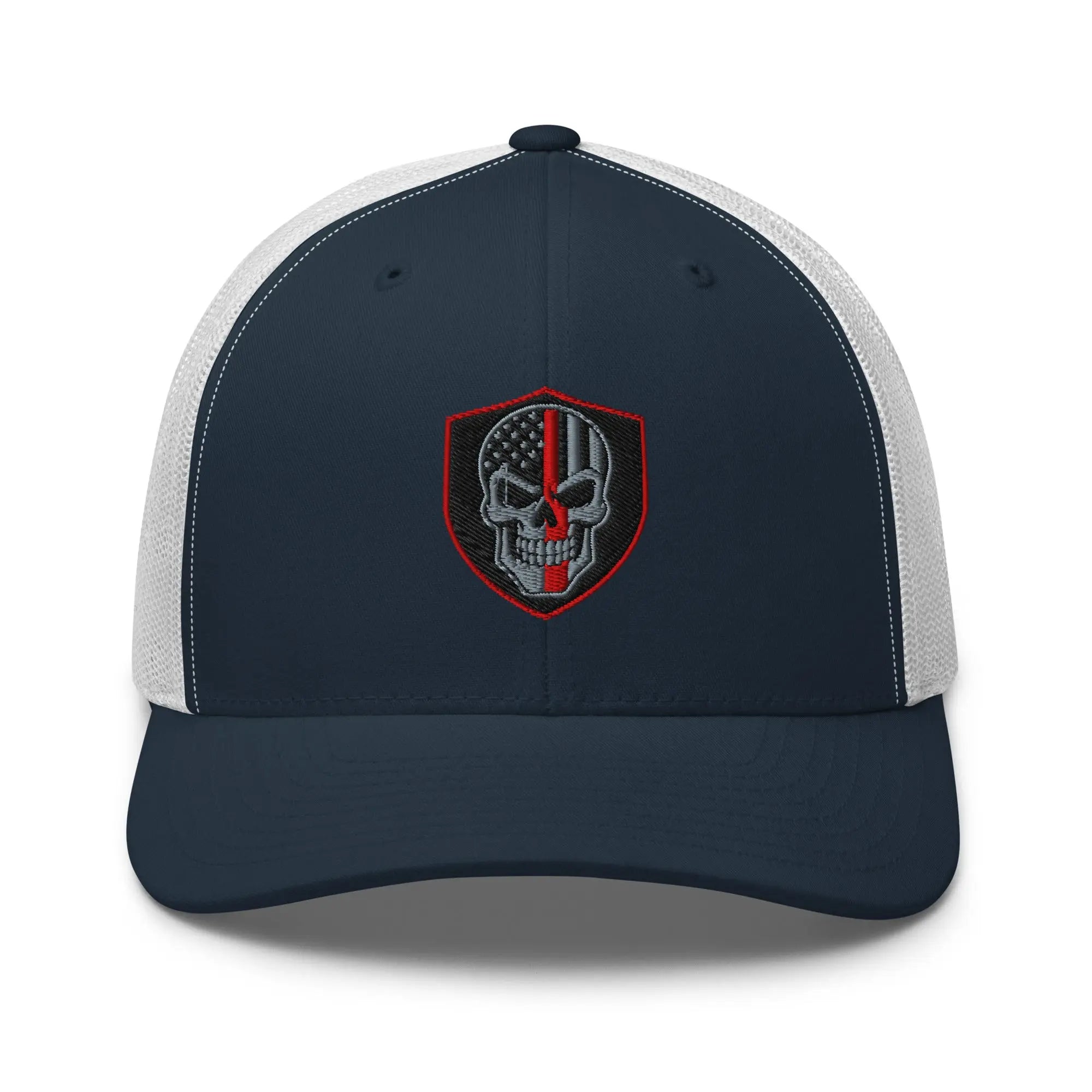 Hats Navy-White Snapback Custom Trucker Hats Red Line Skull Patriotic Cap for Men & Women Infidel Collective