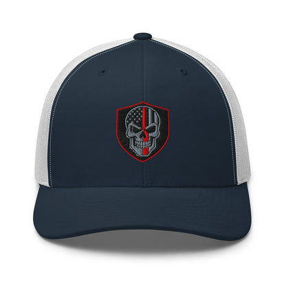Hats Navy-White Snapback Custom Trucker Hats Red Line Skull Patriotic Cap for Men & Women Infidel Collective