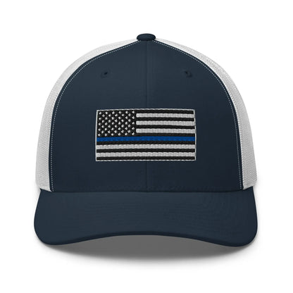 Hats Navy-White Snapback Custom Trucker Hats Thin Blue Line Flag Cool Patriotic Cap Infidel Collective
