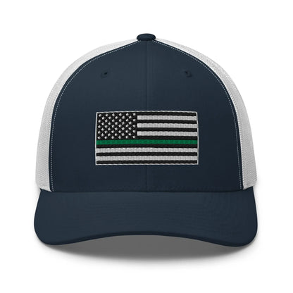 Hats Navy-White Snapback Custom Trucker Hats Thin Green Line Flag for Men & Women Infidel Collective