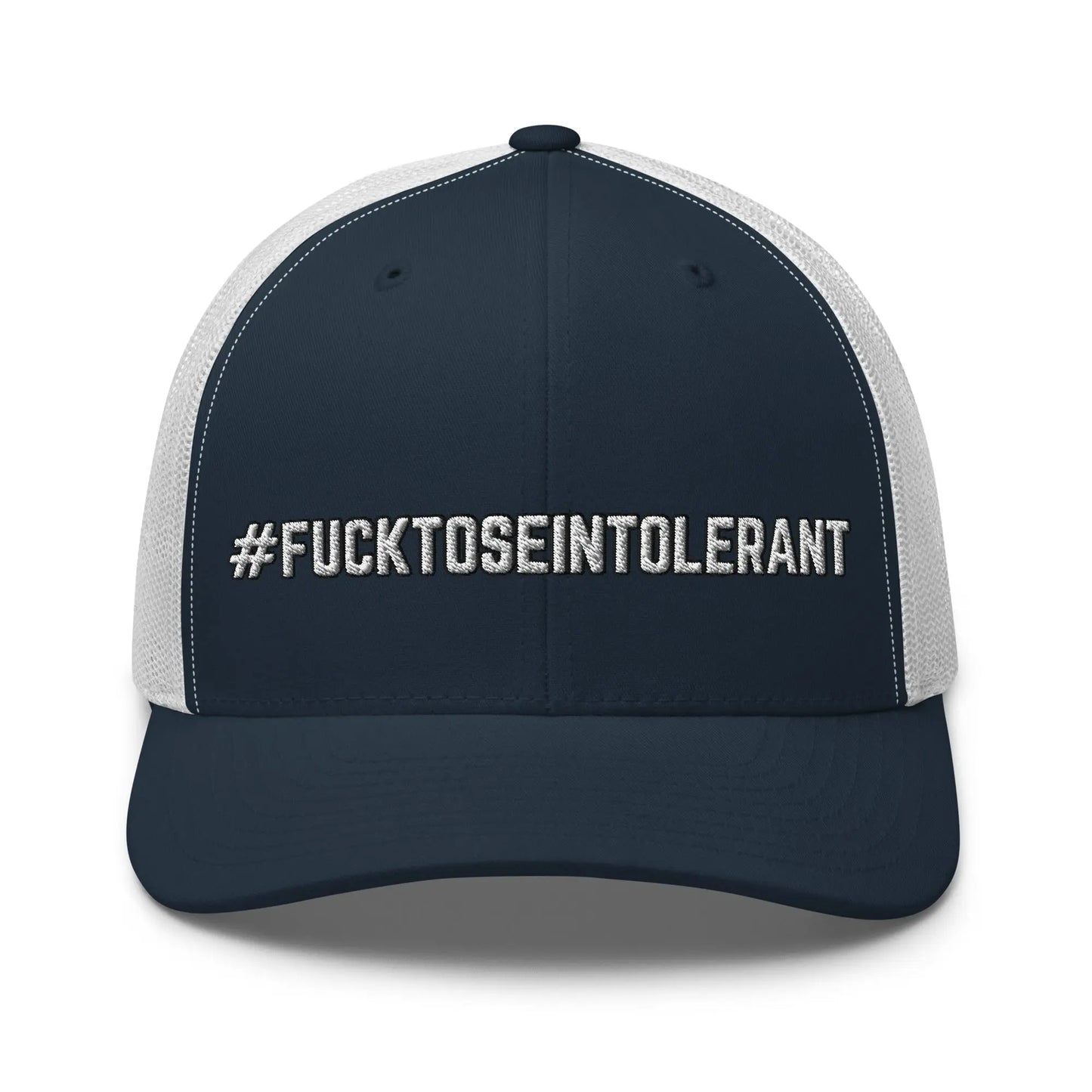Hats Navy-White Snapback Custom Trucker Hats #FUCKTOSEINTOLERANT NSFW Humor for Men & Women Infidel Collective