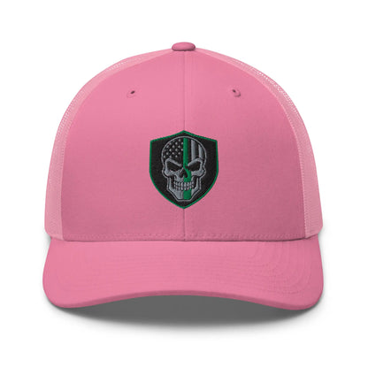 Hats Pink Snapback Custom Trucker Hats Green Line Skull Patriotic Cap for Men & Women Infidel Collective