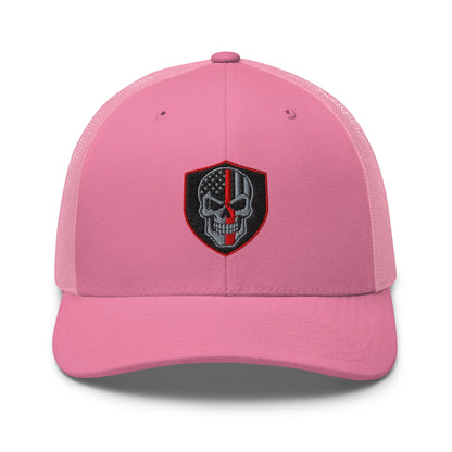 Hats Pink Snapback Custom Trucker Hats Red Line Skull Patriotic Cap for Men & Women Infidel Collective