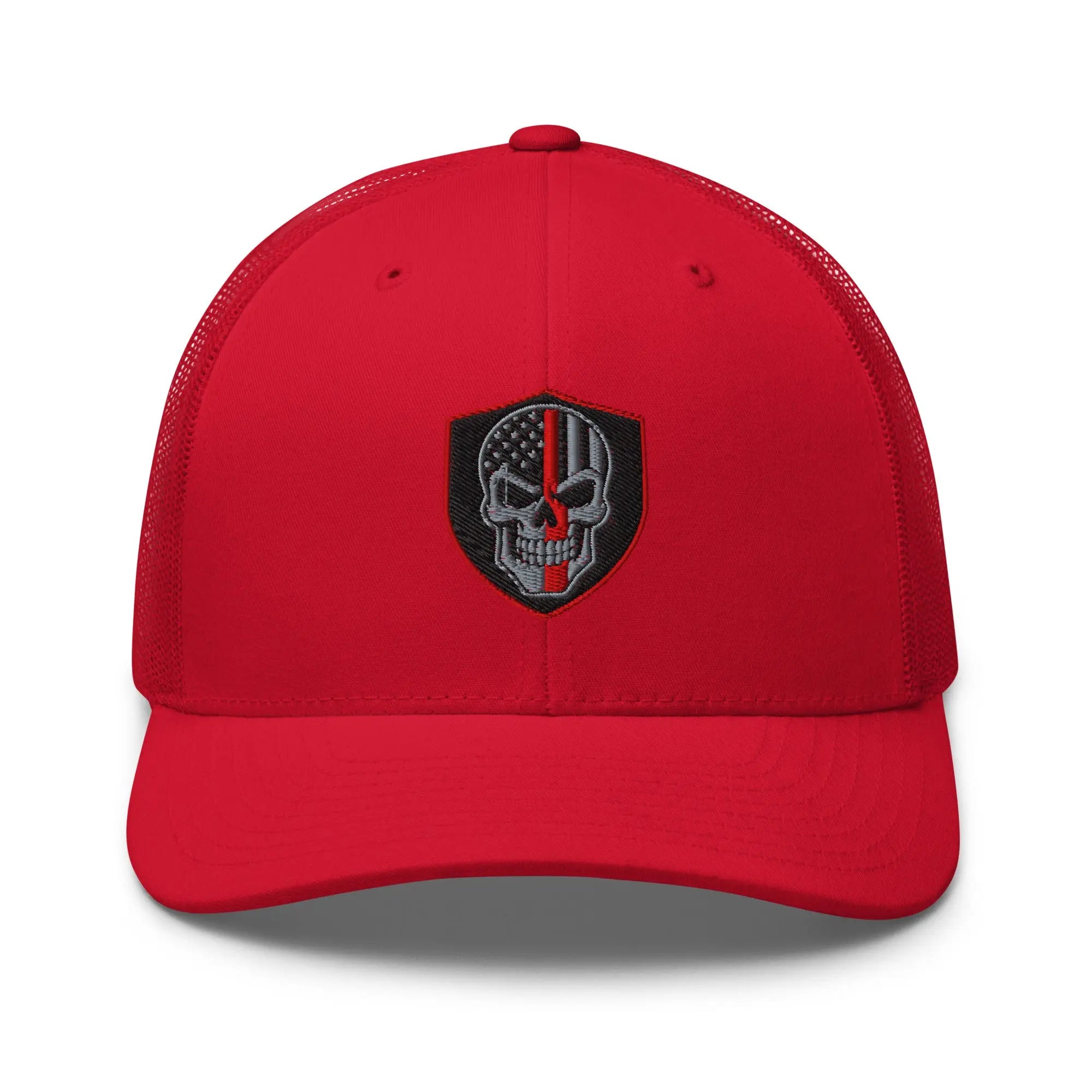 Hats Red Snapback Custom Trucker Hats Red Line Skull Patriotic Cap for Men & Women Infidel Collective