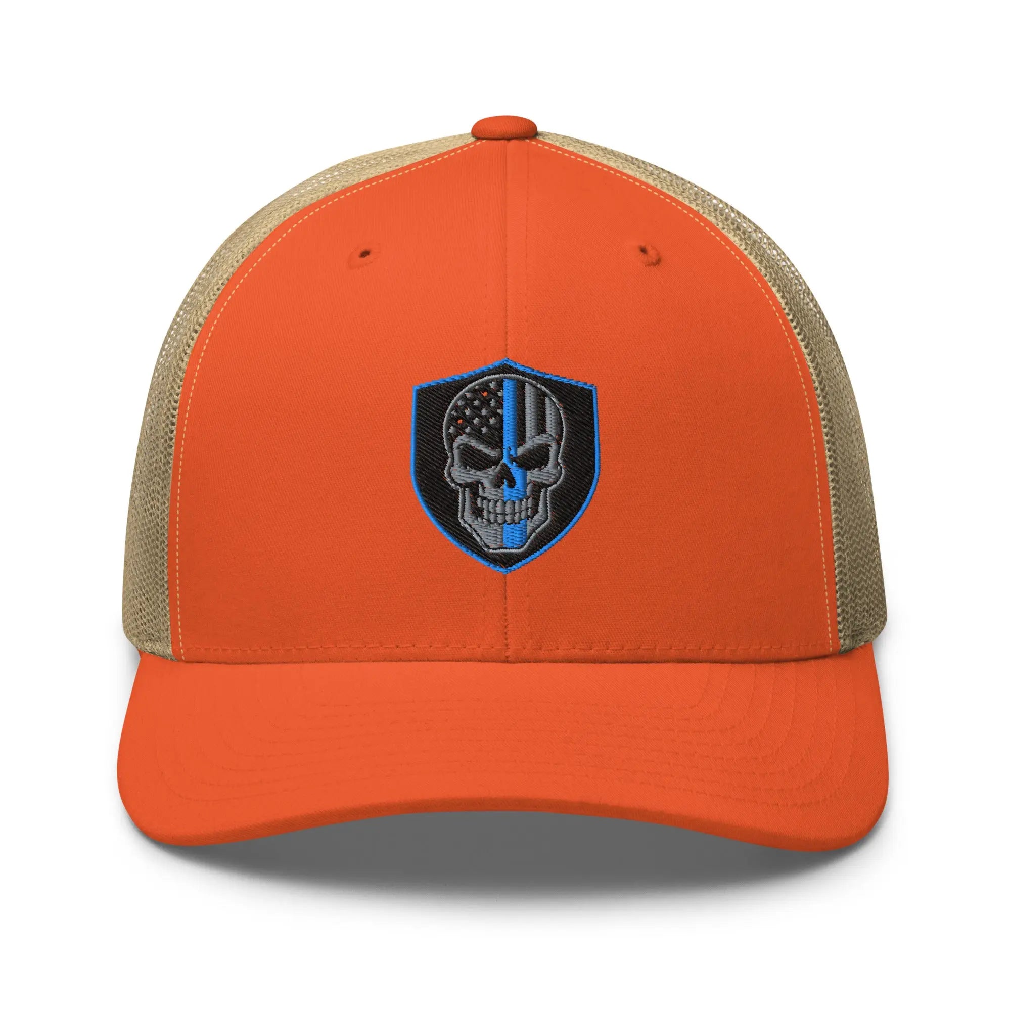 Hats Rustic-Orange-Khaki Snapback Custom Trucker Hats Blue Line Skull Cool Patriotic Cap Infidel Collective