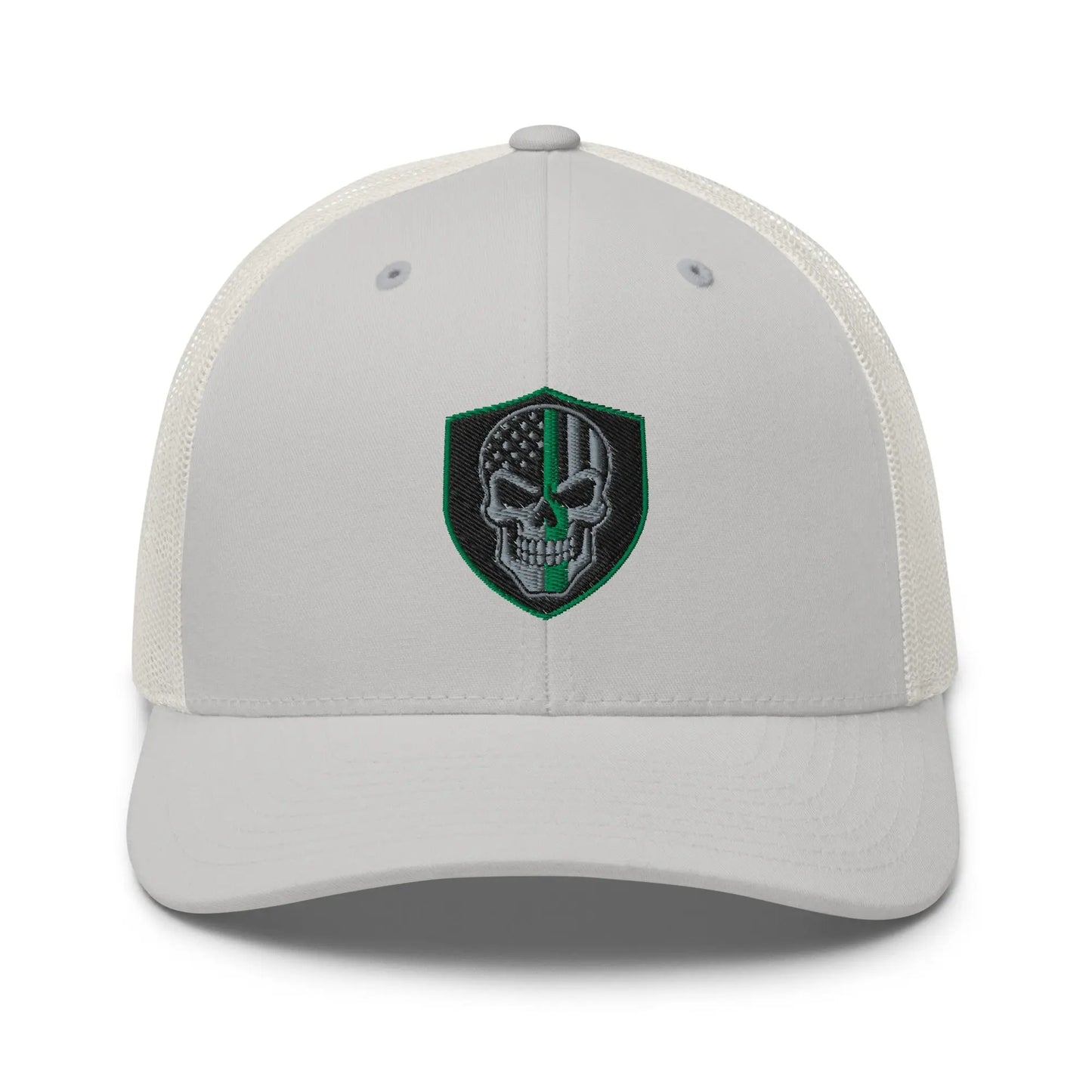 Hats Silver Snapback Custom Trucker Hats Green Line Skull Patriotic Cap for Men & Women Infidel Collective