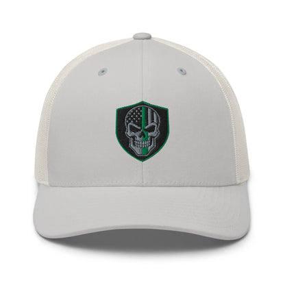 Hats Silver Snapback Custom Trucker Hats Green Line Skull Patriotic Cap for Men & Women Infidel Collective