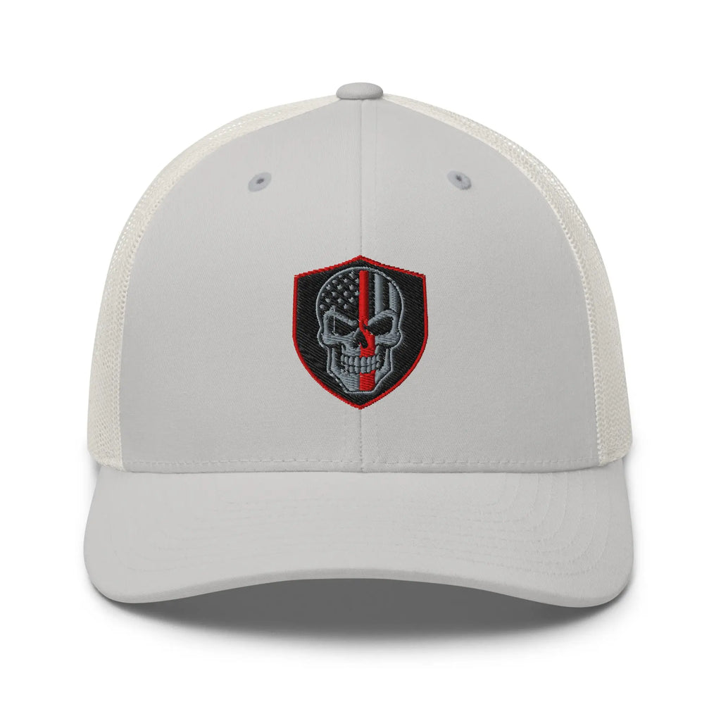 Hats Silver Snapback Custom Trucker Hats Red Line Skull Patriotic Cap for Men & Women Infidel Collective