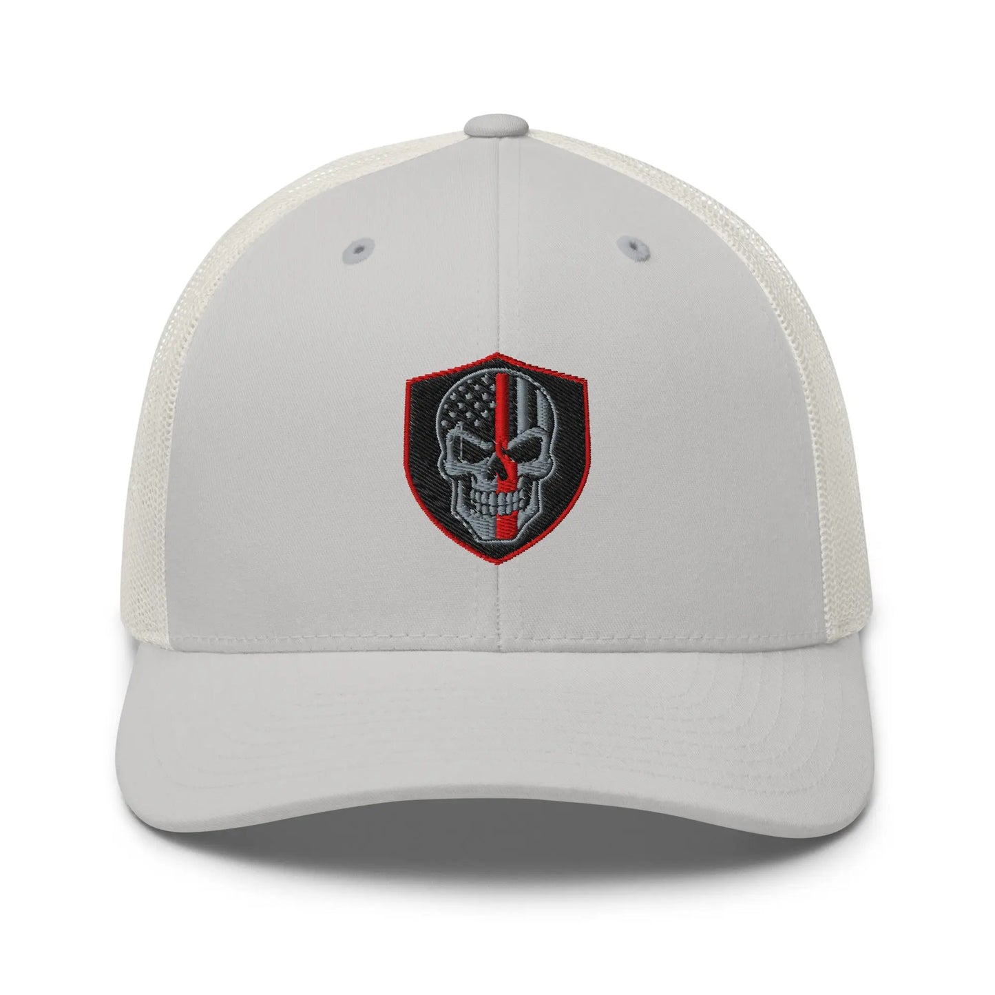 Hats Silver Snapback Custom Trucker Hats Red Line Skull Patriotic Cap for Men & Women Infidel Collective