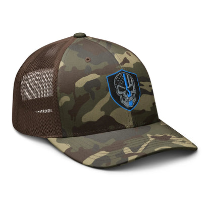 Hats  Snapback Custom Trucker Hats Back the Blue Line Skull Camo Patriotic Cap Infidel Collective