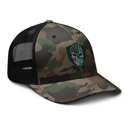 Hats  Snapback Custom Trucker Hats Back the Green Line Skull Camo Patriotic Cap Infidel Collective