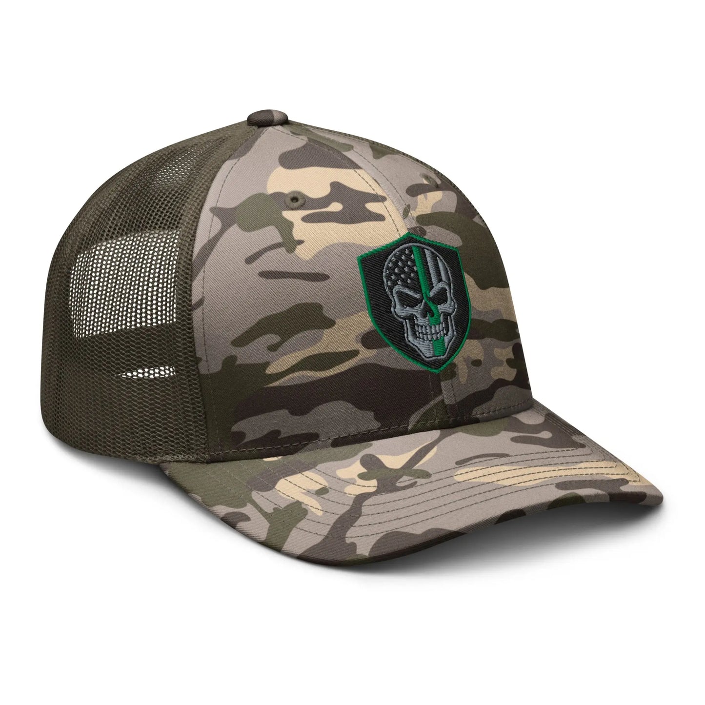Hats  Snapback Custom Trucker Hats Back the Green Line Skull Camo Patriotic Cap Infidel Collective