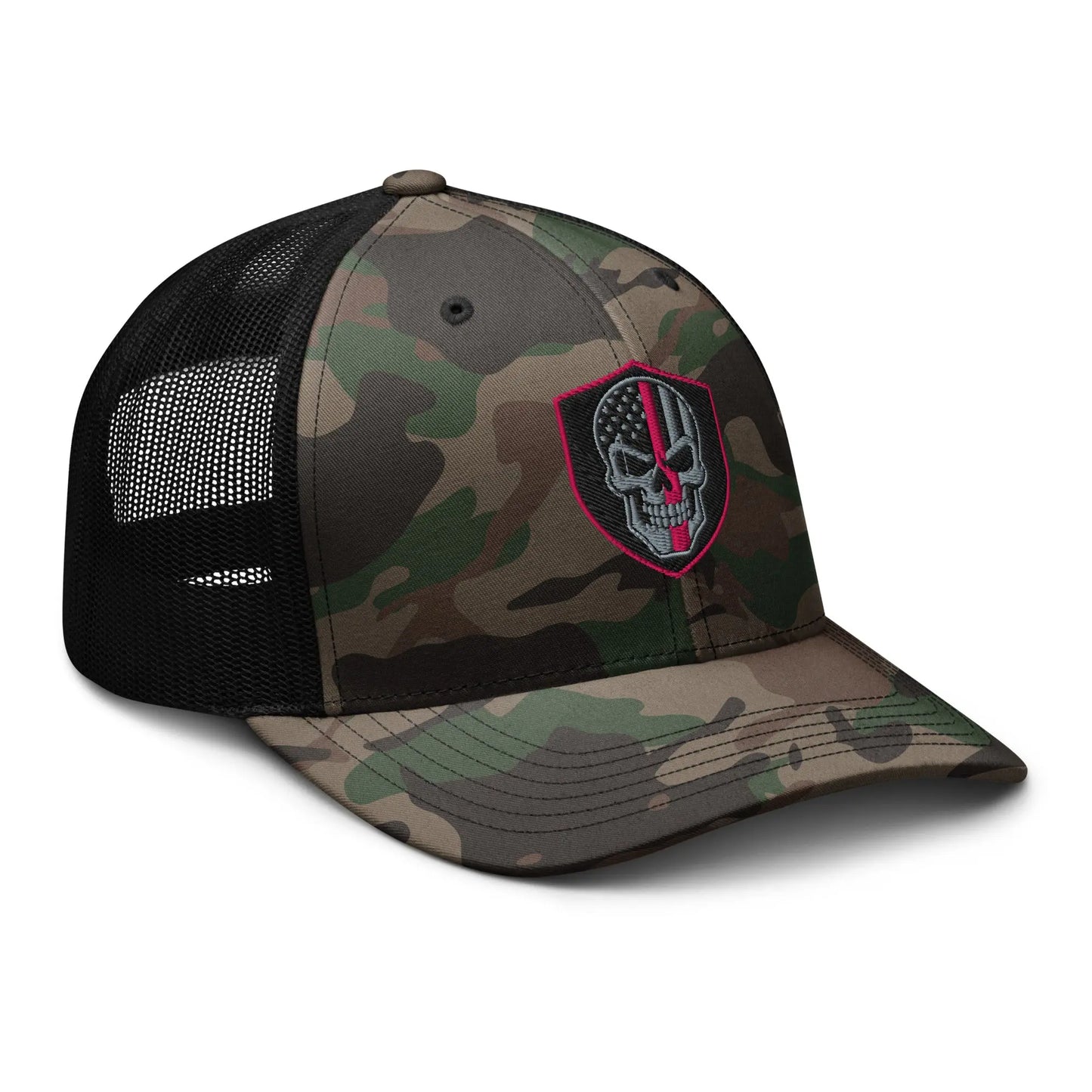 Hats  Snapback Custom Trucker Hats Back the Pink Line Skull Camo Patriotic Cap Infidel Collective