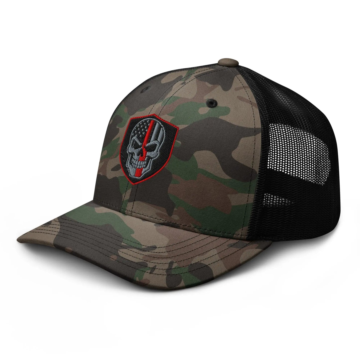 Hats  Snapback Custom Trucker Hats Back the Red Line Skull Camo Patriotic Cap Infidel Collective
