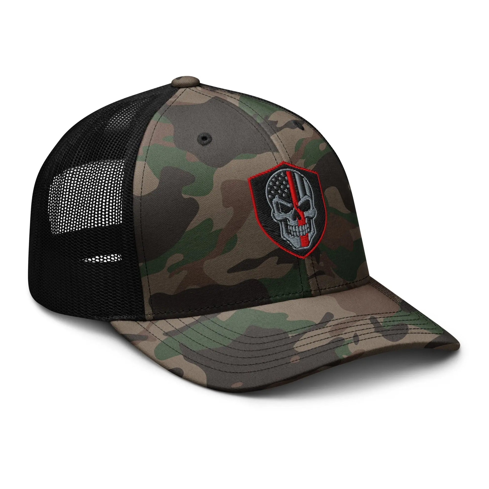 Hats  Snapback Custom Trucker Hats Back the Red Line Skull Camo Patriotic Cap Infidel Collective
