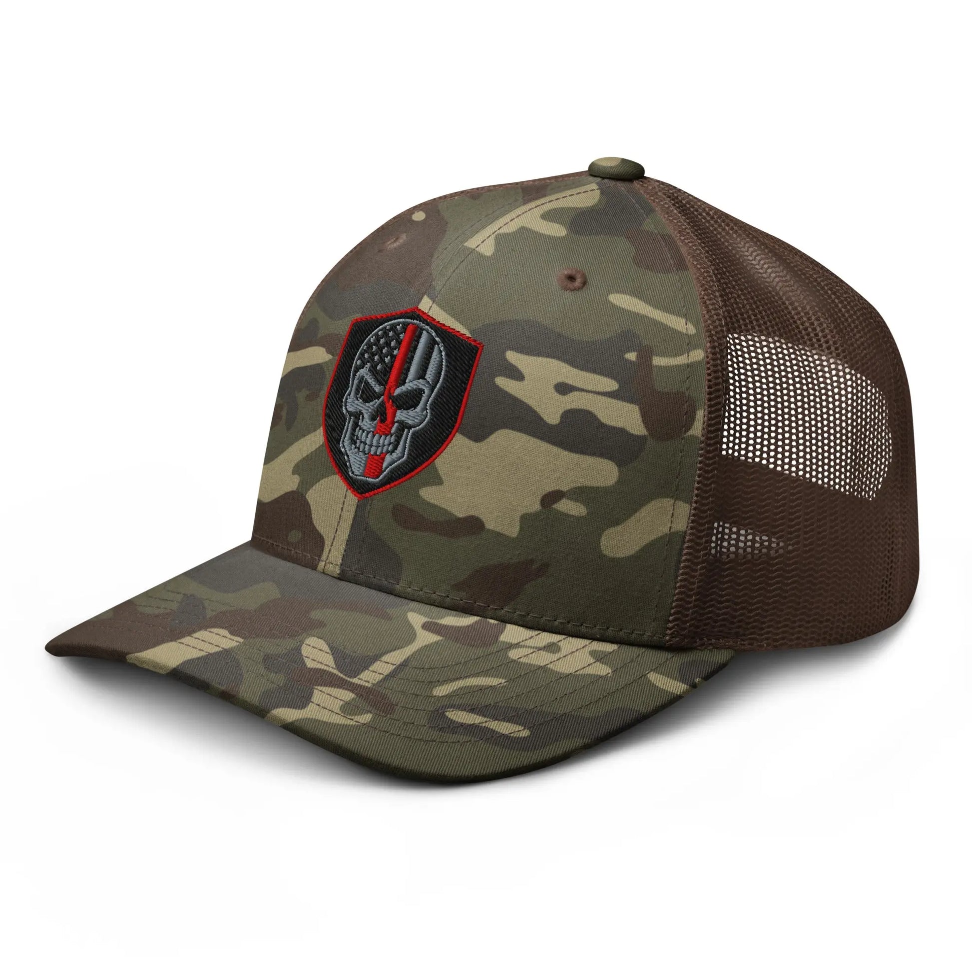 Hats  Snapback Custom Trucker Hats Back the Red Line Skull Camo Patriotic Cap Infidel Collective