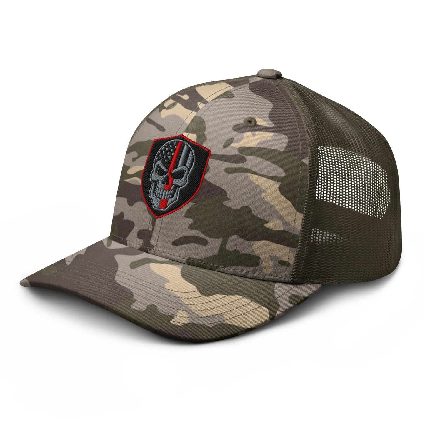 Hats  Snapback Custom Trucker Hats Back the Red Line Skull Camo Patriotic Cap Infidel Collective