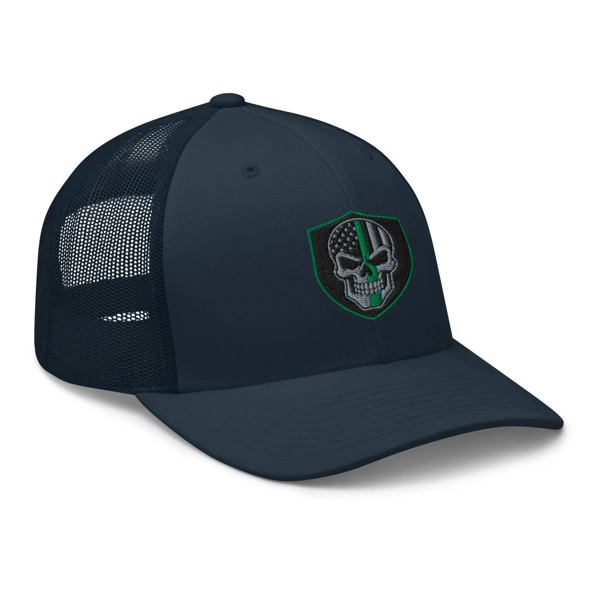 Hats  Snapback Custom Trucker Hats Green Line Skull Patriotic Cap for Men & Women Infidel Collective