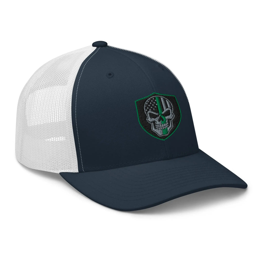 Hats  Snapback Custom Trucker Hats Green Line Skull Patriotic Cap for Men & Women Infidel Collective