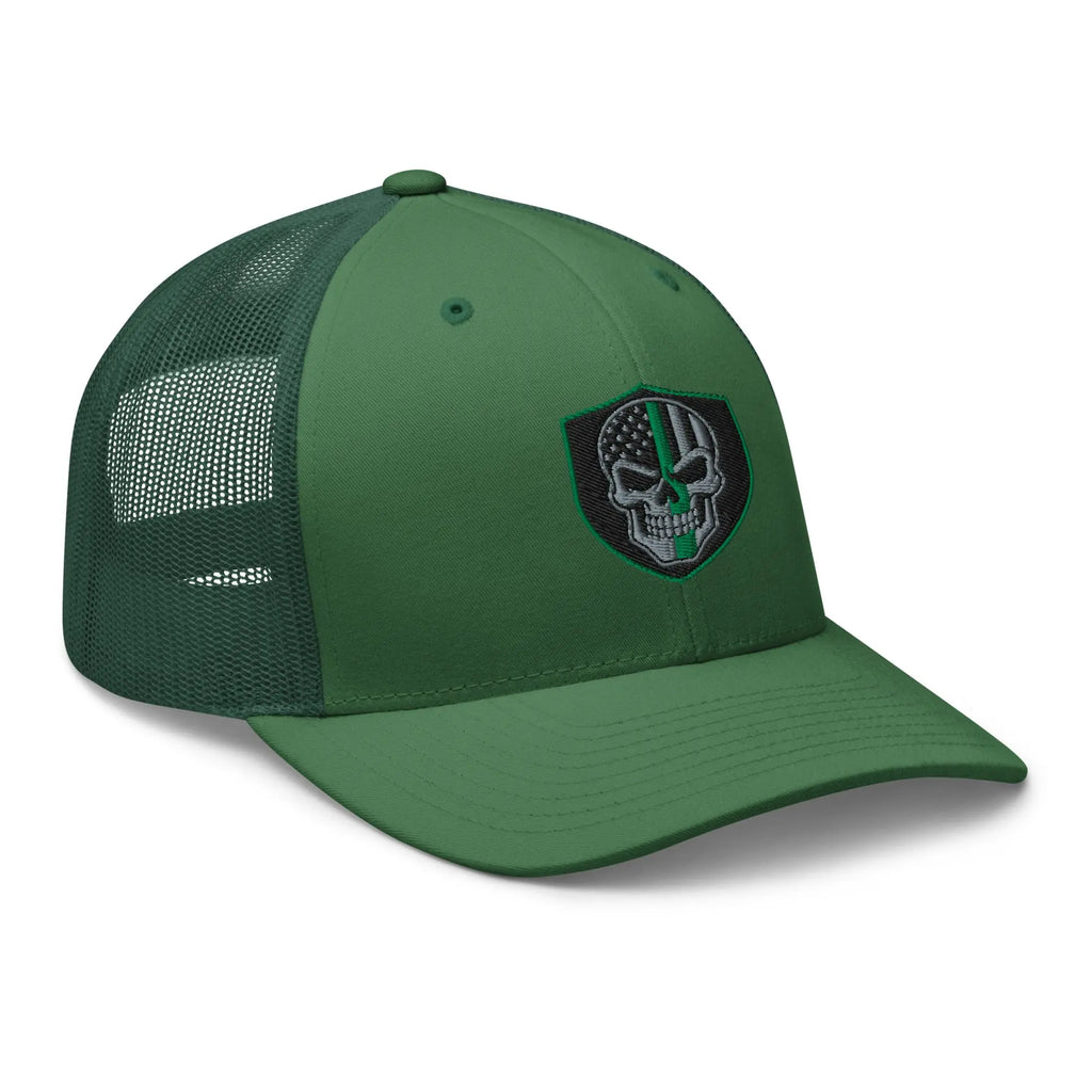 Hats  Snapback Custom Trucker Hats Green Line Skull Patriotic Cap for Men & Women Infidel Collective