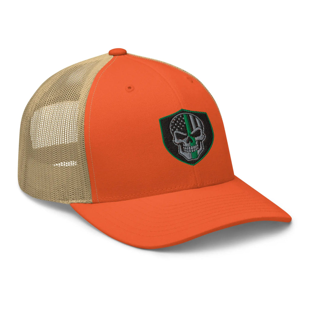 Hats  Snapback Custom Trucker Hats Green Line Skull Patriotic Cap for Men & Women Infidel Collective