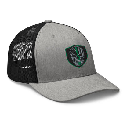Hats  Snapback Custom Trucker Hats Green Line Skull Patriotic Cap for Men & Women Infidel Collective