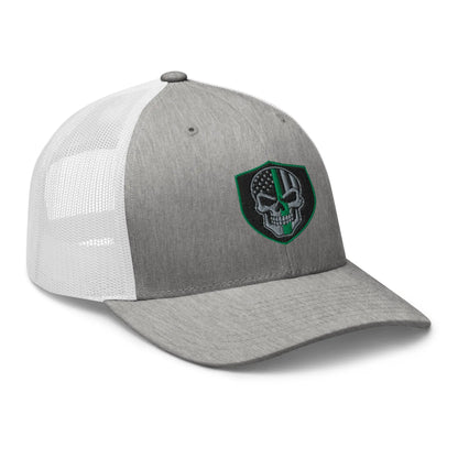 Hats  Snapback Custom Trucker Hats Green Line Skull Patriotic Cap for Men & Women Infidel Collective