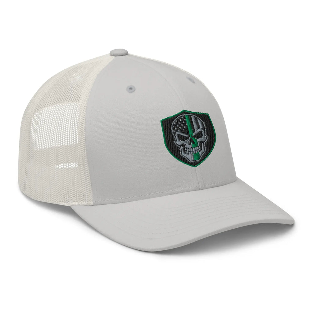 Hats  Snapback Custom Trucker Hats Green Line Skull Patriotic Cap for Men & Women Infidel Collective