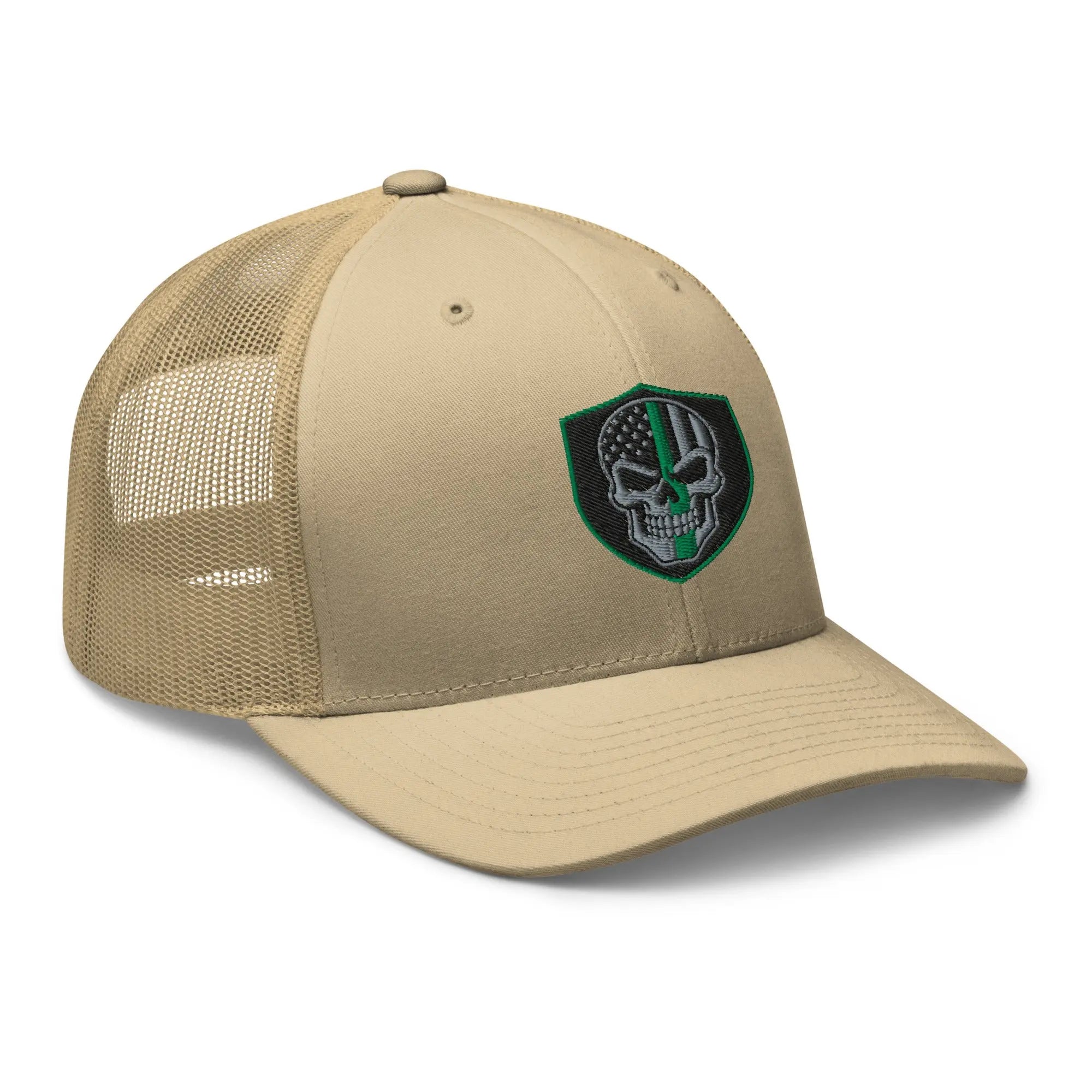 Hats  Snapback Custom Trucker Hats Green Line Skull Patriotic Cap for Men & Women Infidel Collective