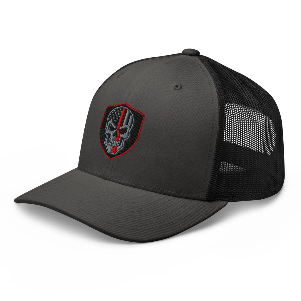 Hats  Snapback Custom Trucker Hats Red Line Skull Patriotic Cap for Men & Women Infidel Collective