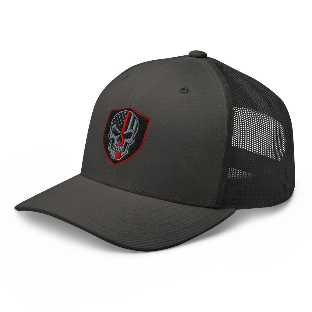 Hats  Snapback Custom Trucker Hats Red Line Skull Patriotic Cap for Men & Women Infidel Collective