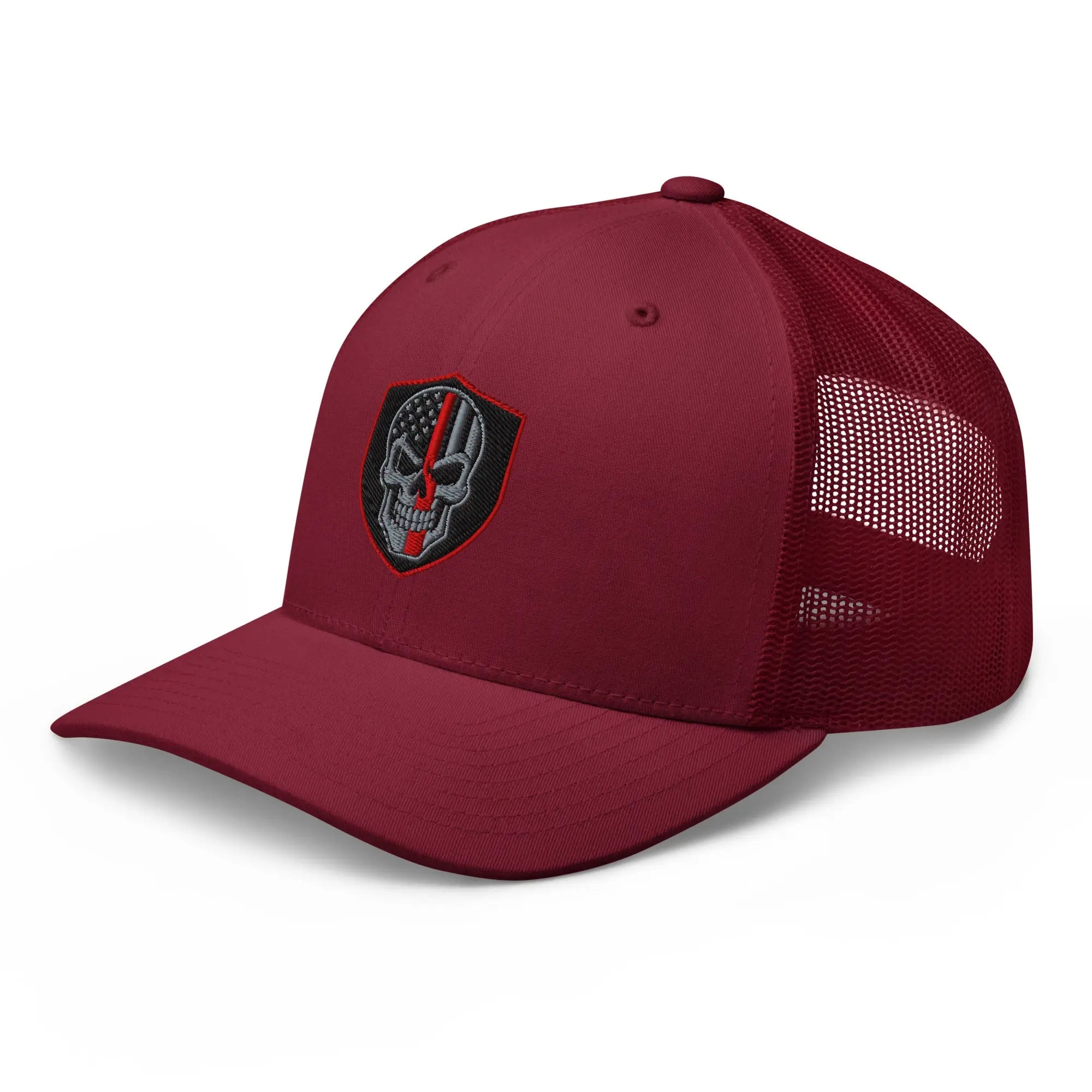 Hats  Snapback Custom Trucker Hats Red Line Skull Patriotic Cap for Men & Women Infidel Collective