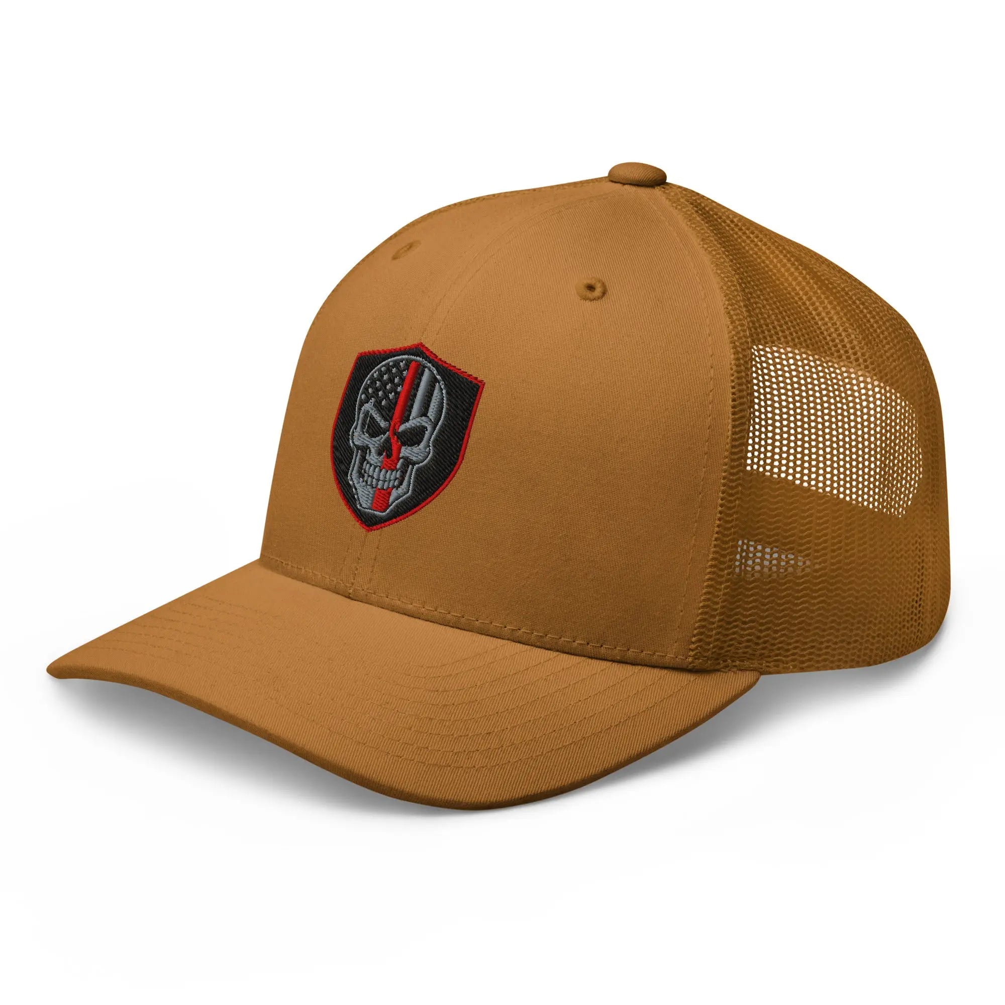 Hats  Snapback Custom Trucker Hats Red Line Skull Patriotic Cap for Men & Women Infidel Collective