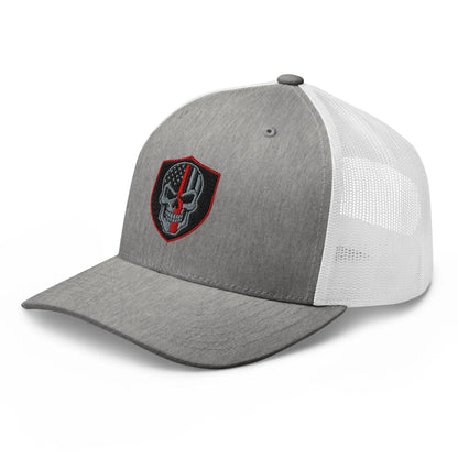 Hats  Snapback Custom Trucker Hats Red Line Skull Patriotic Cap for Men & Women Infidel Collective