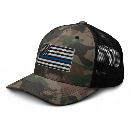 Hats  Snapback Custom Trucker Hats Thin Blue Line Camo Patriotic Cap for Men & Women Infidel Collective