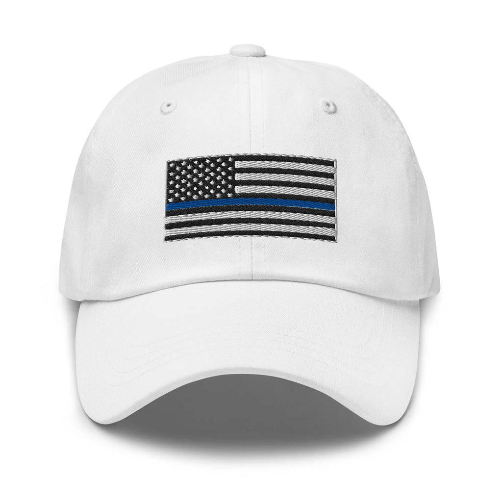 Hats White Classic Ball Cap with Back the Blue USA Flag Embroidery Infidel Collective