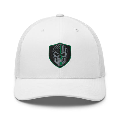 Hats White Snapback Custom Trucker Hats Green Line Skull Patriotic Cap for Men & Women Infidel Collective