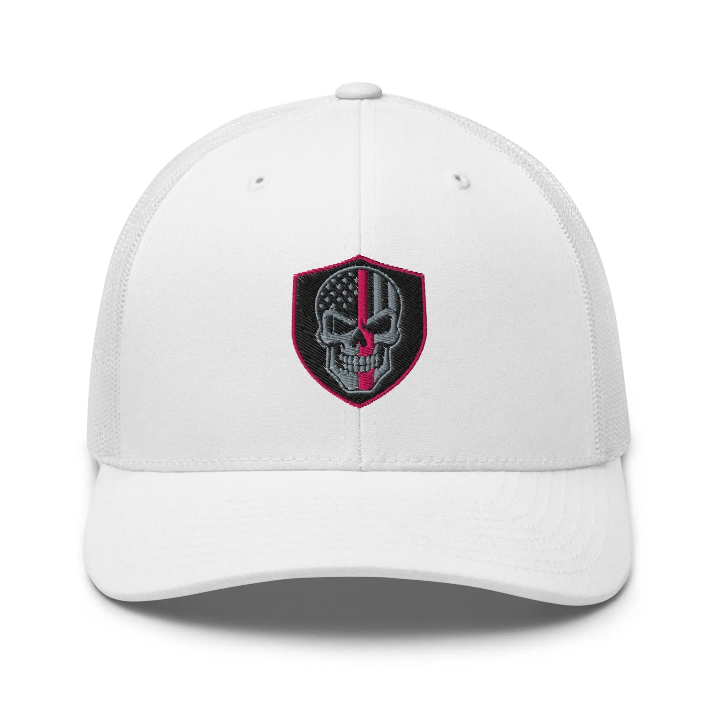 Hats White Snapback Custom Trucker Hats Pink Line Skull Patriotic Cap for Men & Women Infidel Collective