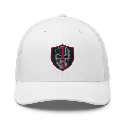 Hats White Snapback Custom Trucker Hats Pink Line Skull Patriotic Cap for Men & Women Infidel Collective